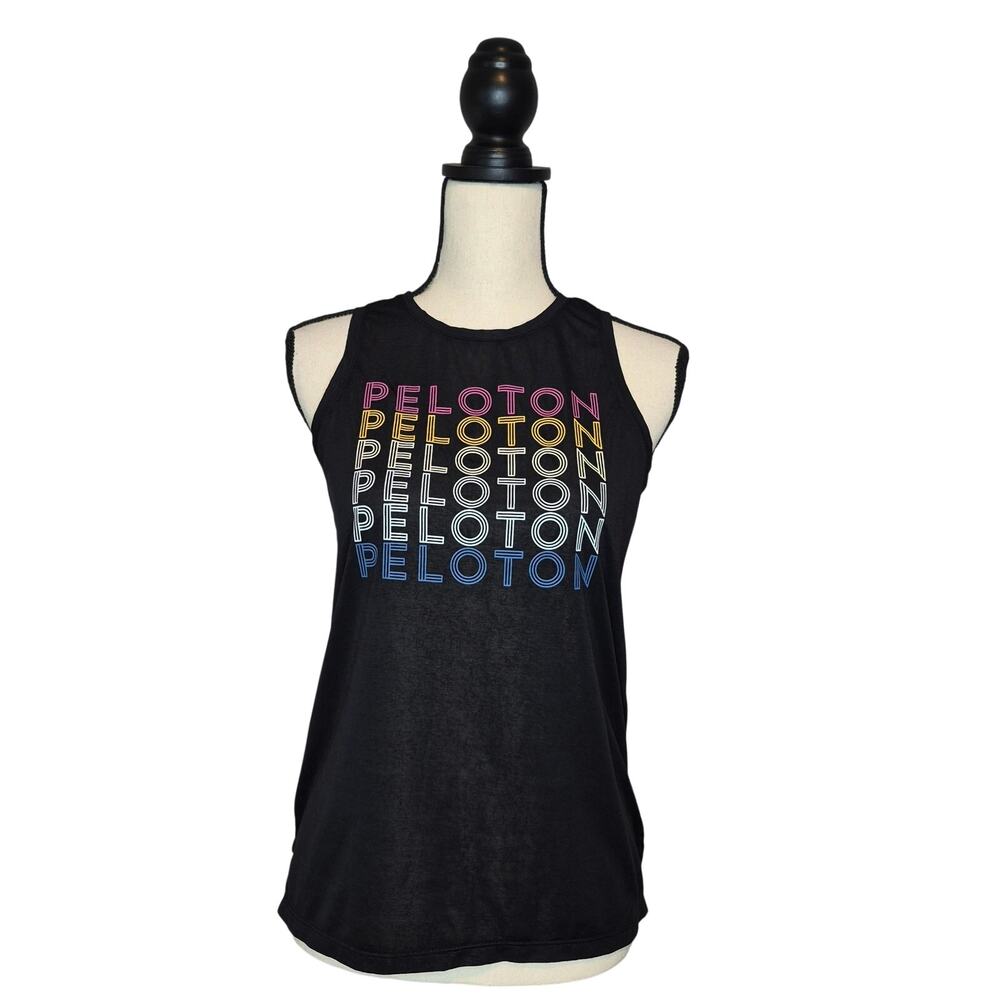 Peloton Agility Racer Tank Top Black Rainbow Logo Activewear Muscle Tank Sz XS